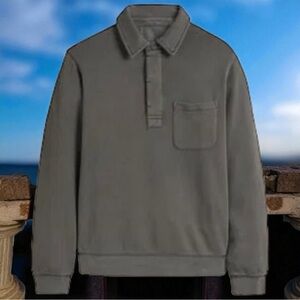 Boden Button Neck Sweatshirt in Washed Grey Comfort Coastal Rugby Men’s M